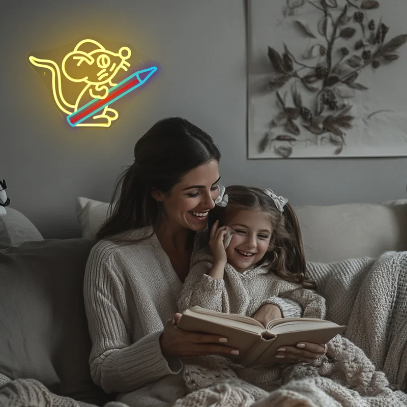 ماوس القراءة النيون تسجيل مخصص غرفة القراءة مكتبة عكس الضوء غرفة إضاءة زينة غرفة الدراسة 5/12 فولت USB قوة قراءة كتاب جدار ديكور