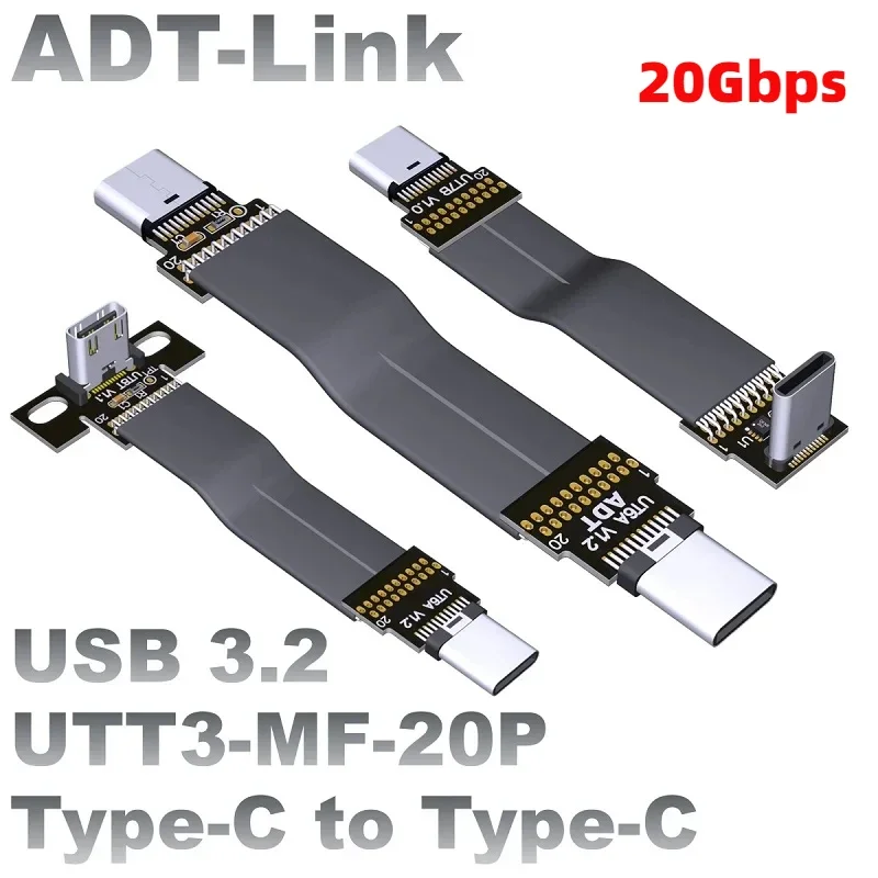 30CM 50CM 1M USB 3.2 Type C Gen2 Flat Ribbon Cable Fold 90 Angle Adapter OTG Data Charging USB C FPC FPV Aerial Photography Cord