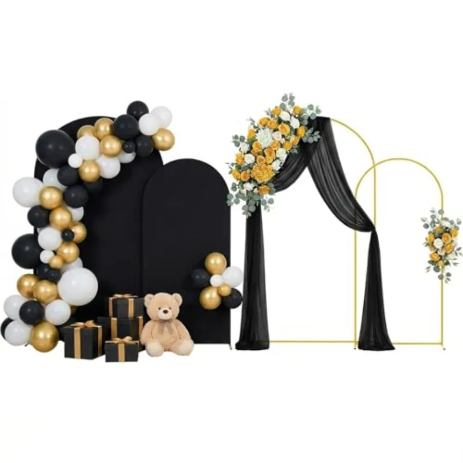 

Wedding arch backdrop stand and cover set for celebration events, steel frame with black fabric cover, 7.2FT and 6FT height, st