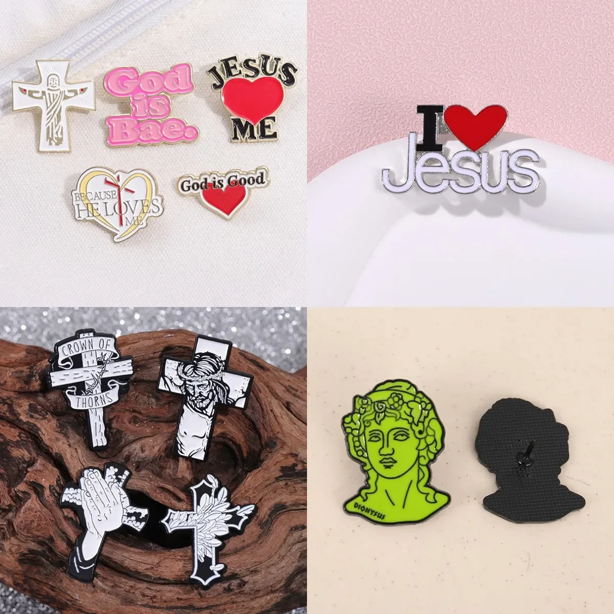 Jesus Cross Series Enamel Pin Metal Badge Creative Retro Statue Brooch Clothing Deco Jewelry Gift For Friend Custom Wholesale