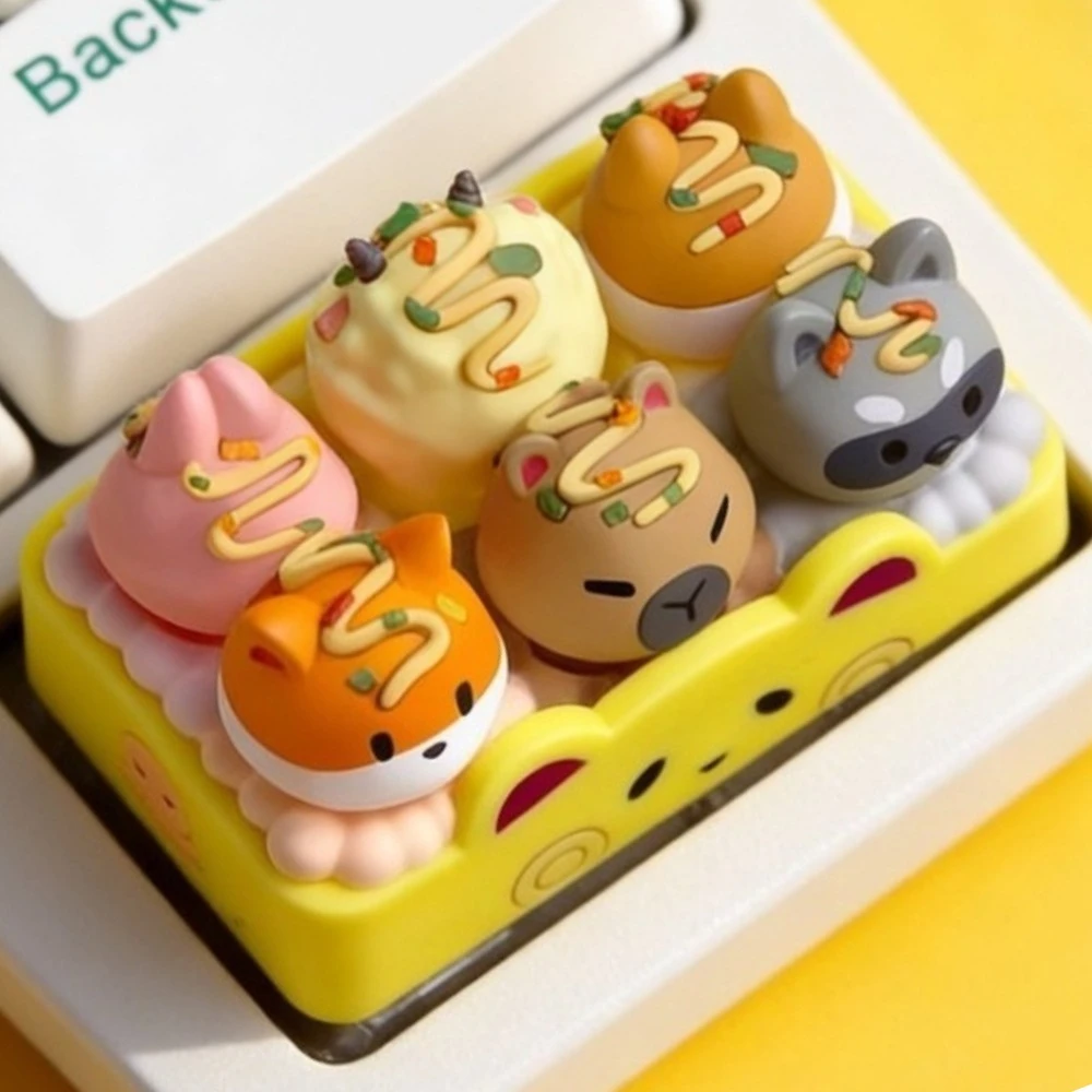 

Колпачки для клавиш в стиле такояки: милые аниме-кейкапы 1.5U из 3D-смолы, аксессуар для механической клавиатуры, забавные мультяшные колпачки для клавиш Ponit