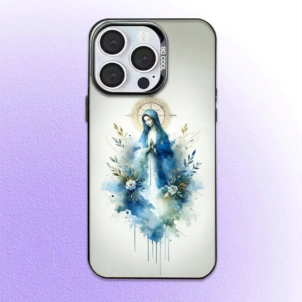 حافظة هاتف فيرجن دي غوادالوبي بيليف لهاتف آيفون 17,16,15,14,13,12,11 بلس، غطاء داخلي مطلي بالفضة ملون من برو ماكس