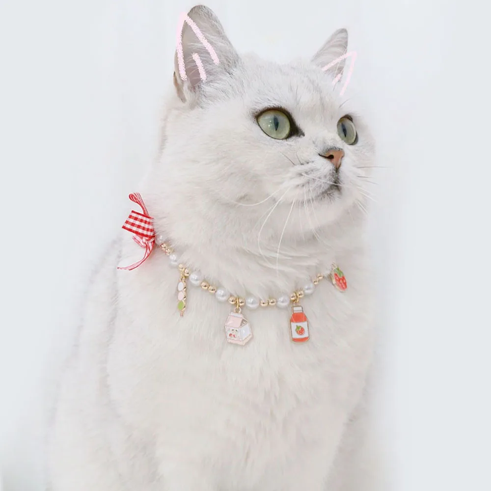 Adjustable Pet Pearl Necklace Collar Cat Accessories Cat Necklace Cute Lovely Heart Sphynx Cat Collar Puppy Doggy Kitty Jewelry