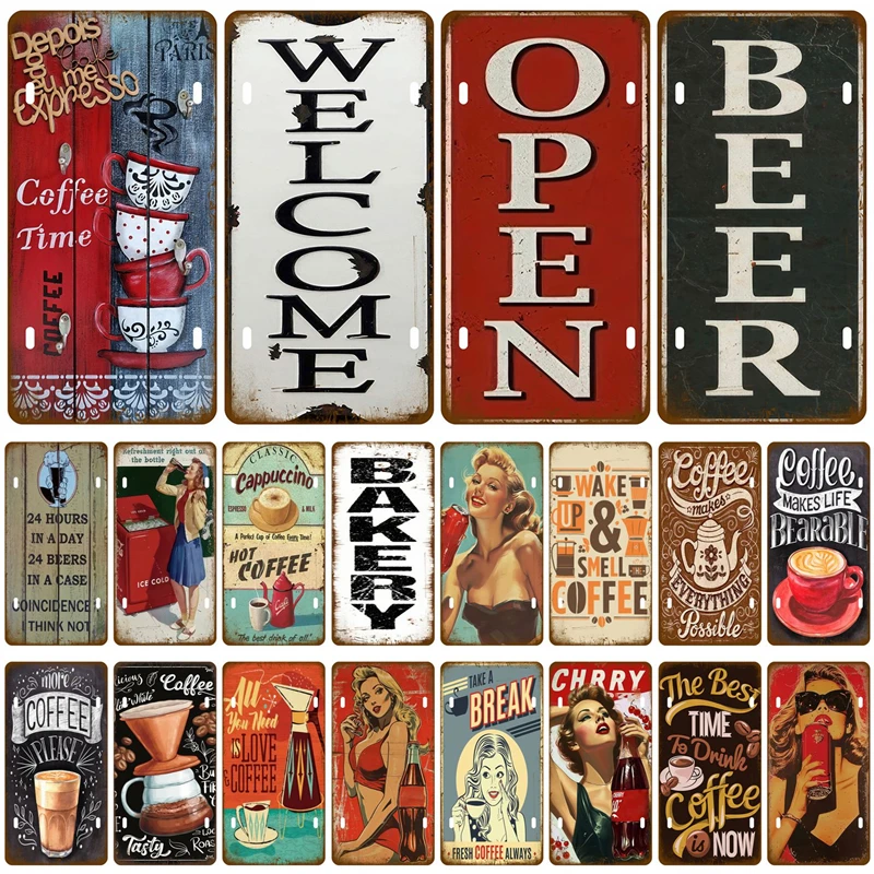 

Vintage Metal Sign Funny Poster Tinplate Coffee Tin Sign Plate Home Decor For Bar Pub Club Man Cave Wall Decoration Wine Beer