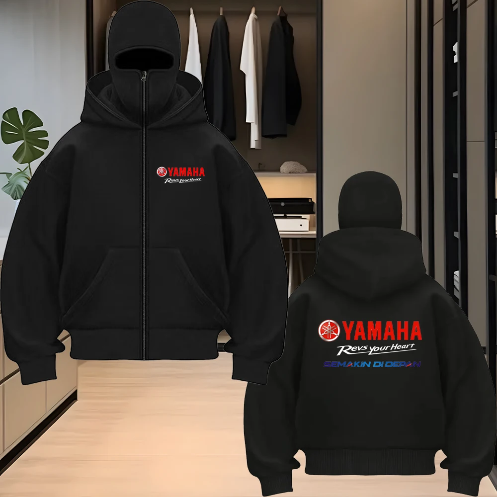2025 autumn/winter new Yamaha men's ninja hooded loose sweatshirt, street loose casual masked windproof double-layer hooded swea