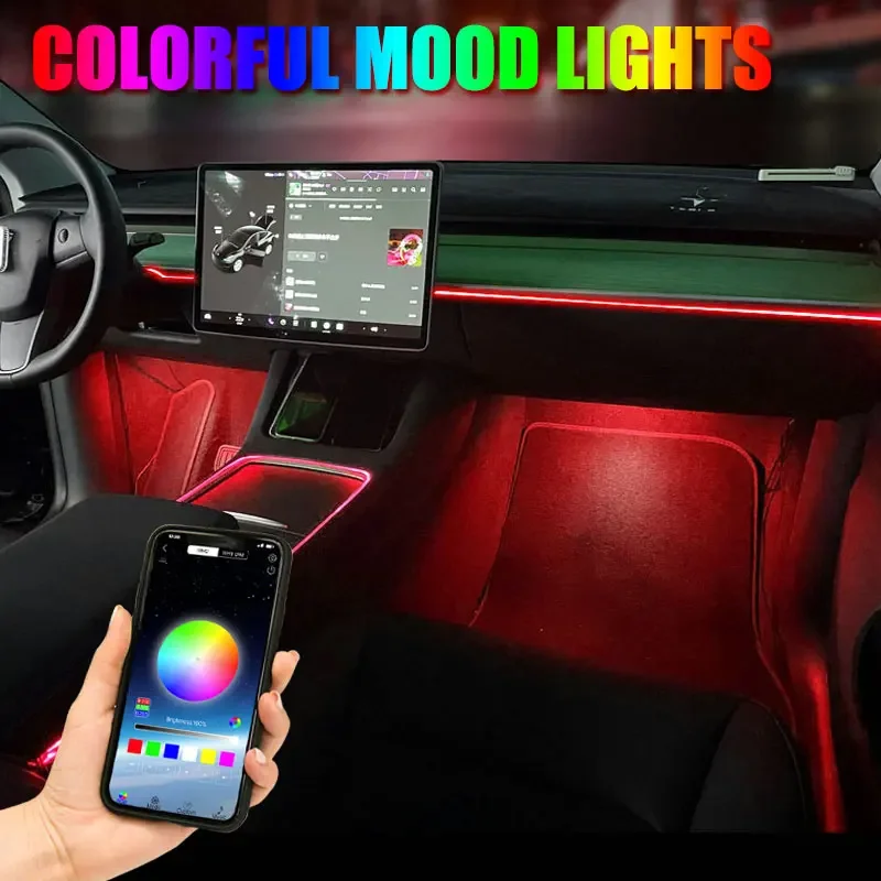 Console centrale Dashboard Neon Light Tubes per Tesla Model 3 Model Y 2021- 2024 RGB interni LED Strip Lights con Controller App