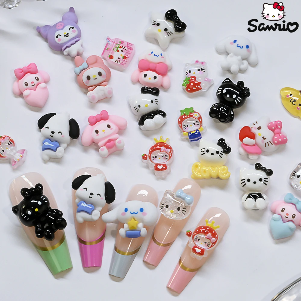 24칸/박스 헬로키티 만화 캐릭터 & 친구 레진 네일 액세서리 3D 귀여운 네일 아트 참 DIY 매니큐어 데코