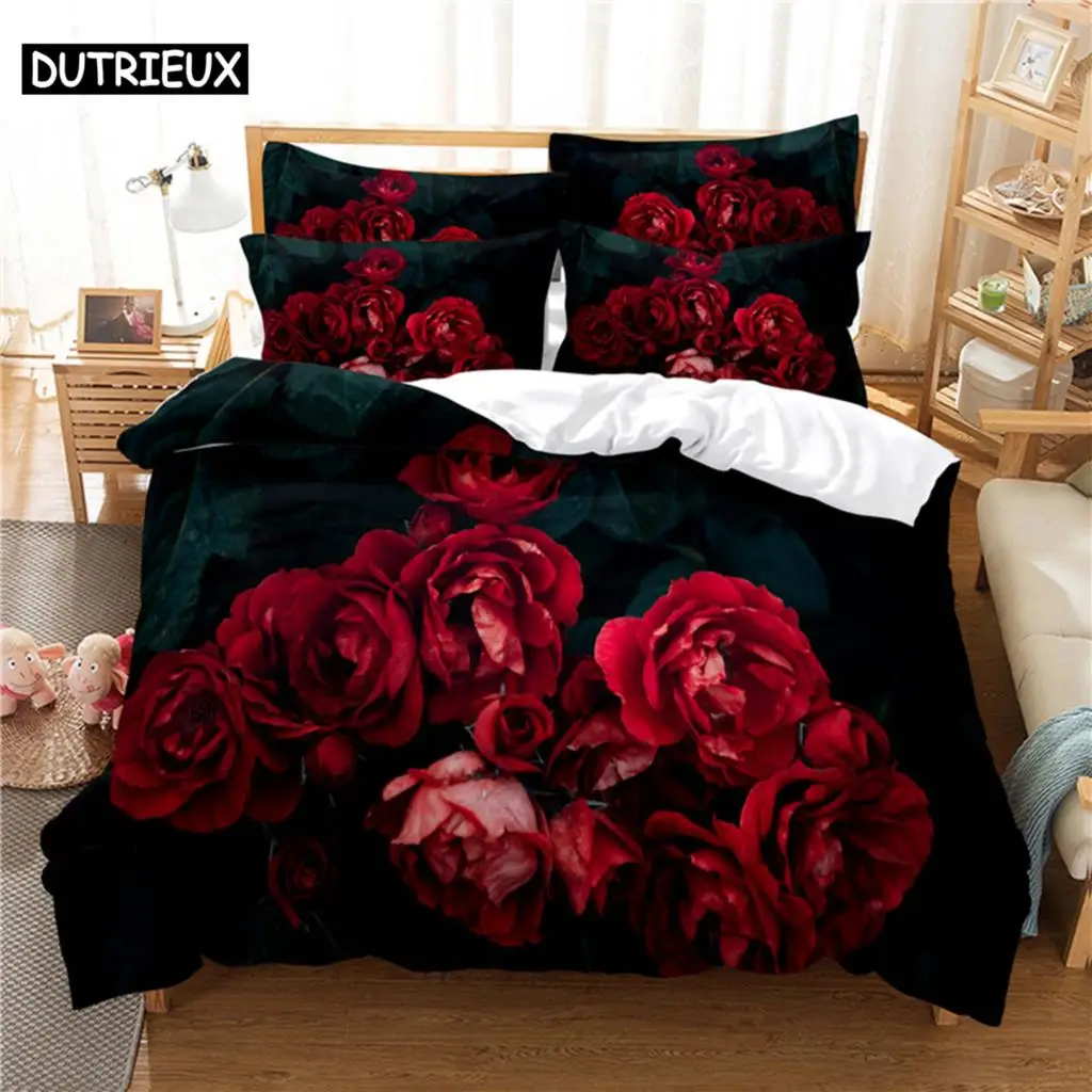 

3D Digital - Printed Beautiful Rose - Themed Duvet Cover Set in Queen Size - Fashion Design for Bed Linen