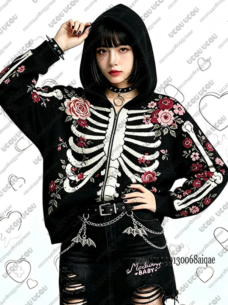 2026 Herbst Winter Gothic Kawaii Halloween Hoodies für Damen, modische dunkle Reißverschluss-Hoodies, Outdoor-Mäntel, Kawaii Hoodies für Mädchen – Detail 5