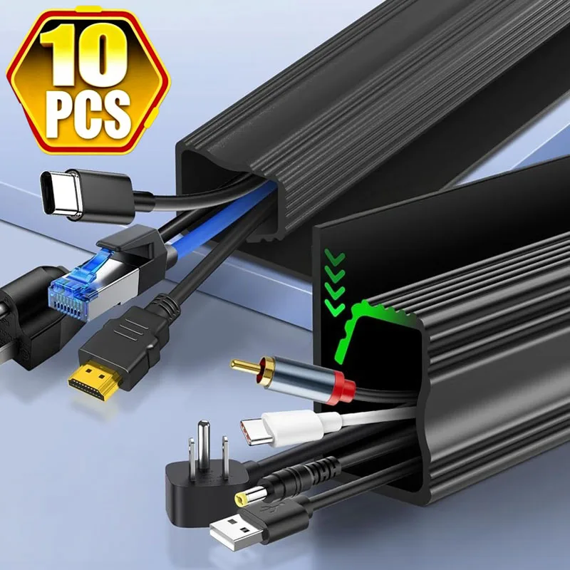 PVC Desk Cable Tray Cable Management Under Desk Channel Cable Raceway Cord Hider No Drilling for Home Office Wire Organizer