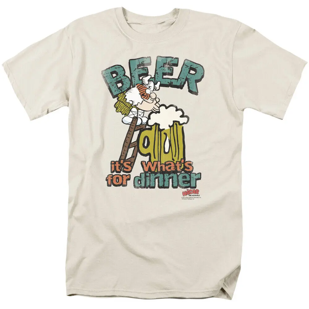 Hagar The Horrible Beer Dinner T Shirt Mens Licensed Comic Strip Cream