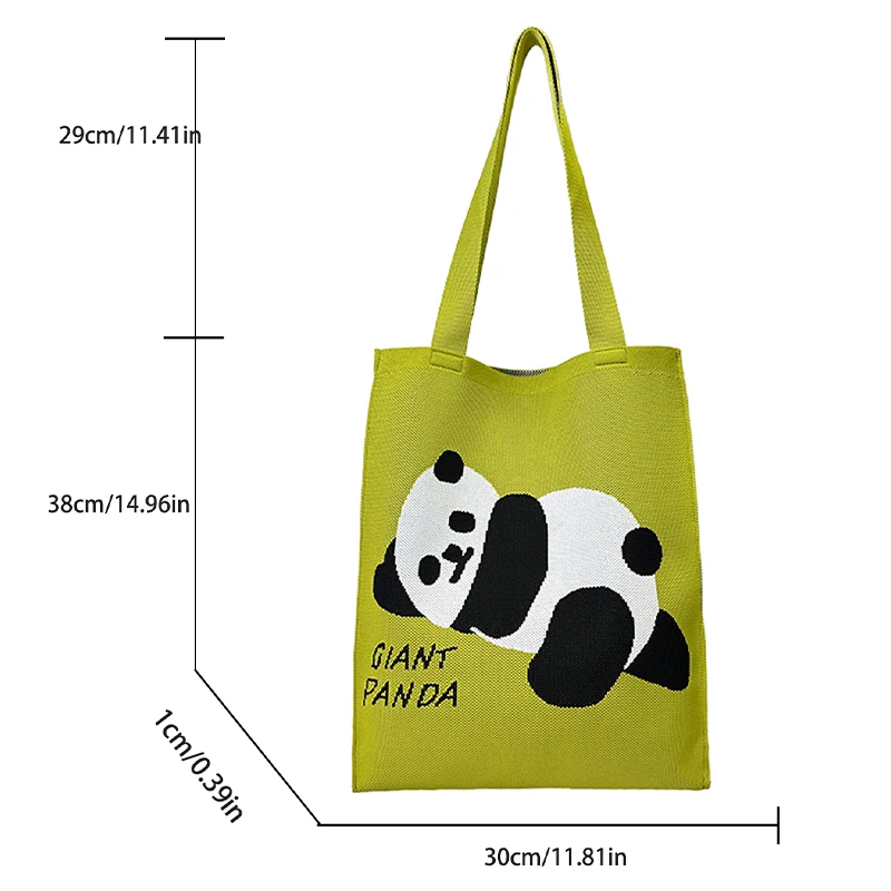 Cute panda pattern women\'s knitted tote shoulder bag Shopping bag Mom bag leisure shopping shopping holiday