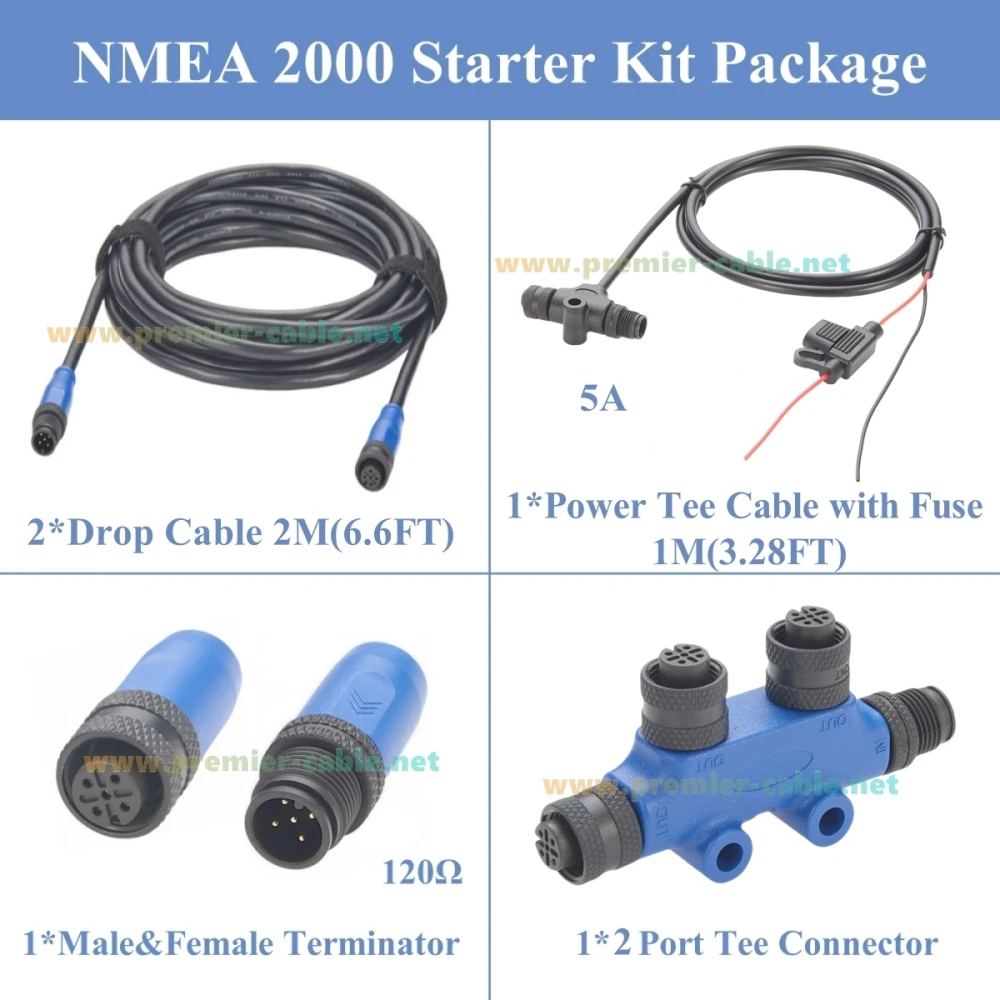 NMEA 2000 كاتب كيت البحرية العمود الفقري إسقاط كابل 2 ميناء المحملة موصل المنهيات كابل الطاقة ل Garmin Lowrance Simrad Navico #2