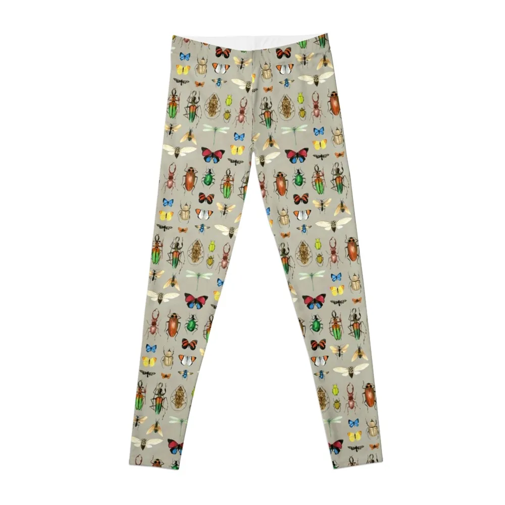 

The Usual Suspects - Insects on grey - watercolour bugs pattern by Cecca Designs Leggings Pants sport Womens Leggings