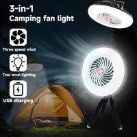 3 in 1 LED Camping Fan Multifunction Lighting Electric Fan Hanging Tent Lamp USB Charging Portable Summer Fan Light with Power