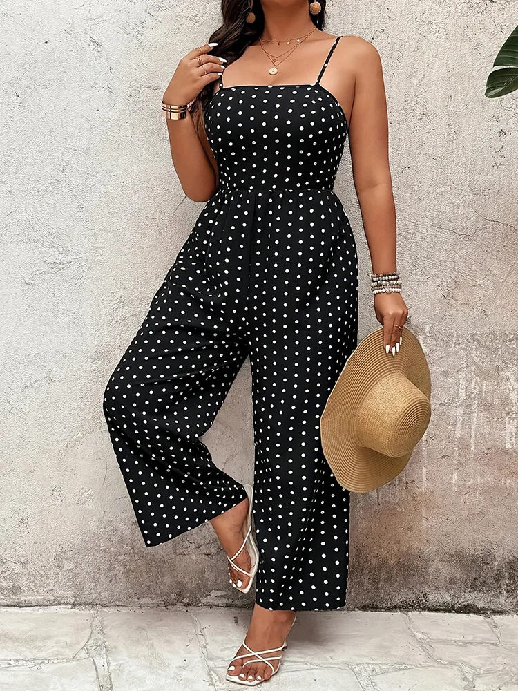 GIBSIE Plus Größe Polka Dot Fliege Rückenfreie Overall Frauen 2026 Sommer Neue Strand Urlaub Stil Casual Damen Breite Bein Overalls