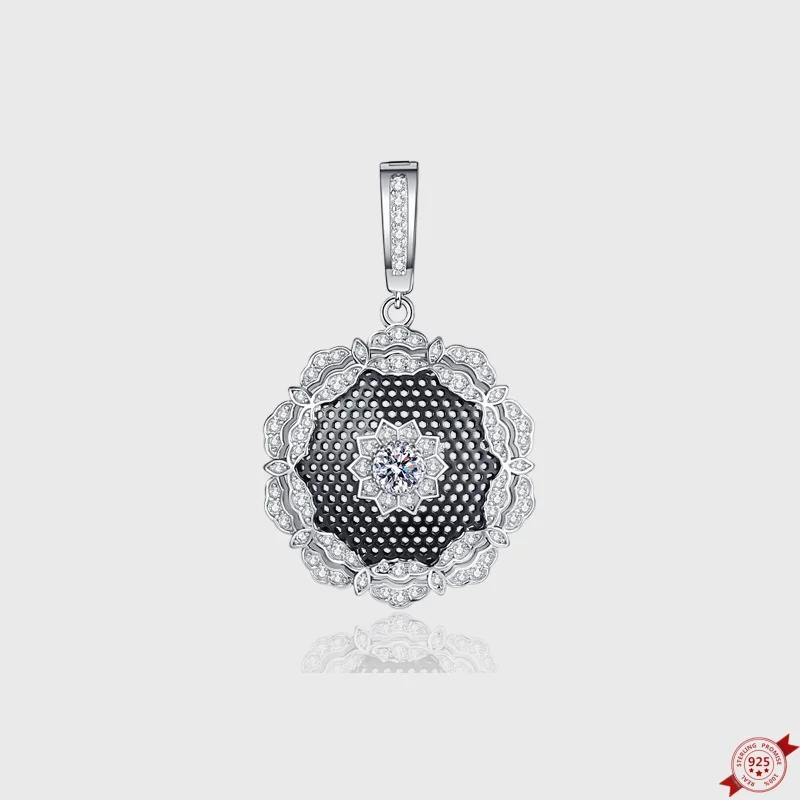 

S925 Sterling Silver Pendants for Women Men Lace Honeycomb Sparkling Micro Inlaid Zircon Charm Palace Style Jewelry Wholesale