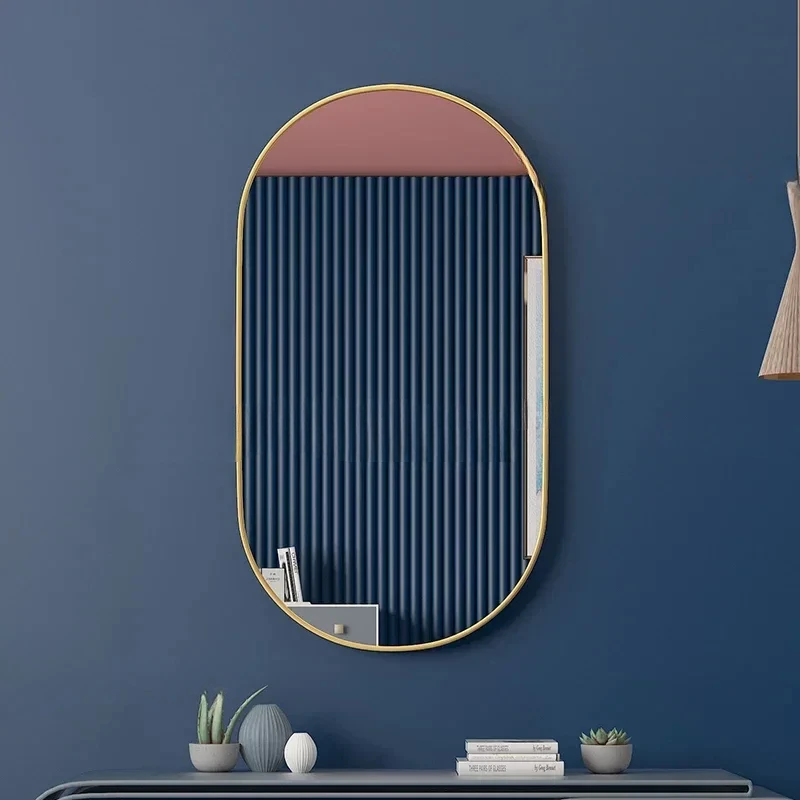 

Metal Shower Decorative Mirrors Makeup Bath Barber Nordic Hanging Mirror Oval Toilet Espelhos De Paredes Room Decor YX50JZ