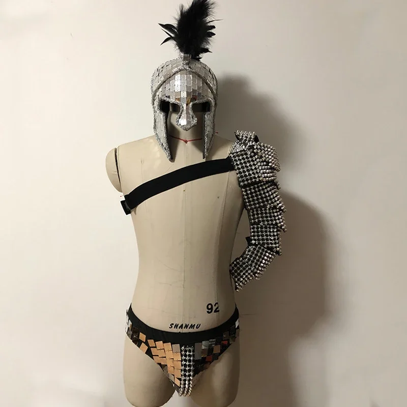 Nightclub Bar Ds Men Clothing Sexy Nail Armor Shoulder Sequin Shorts Helmet Stage Performance Accessories Gogo Costumes XS4084