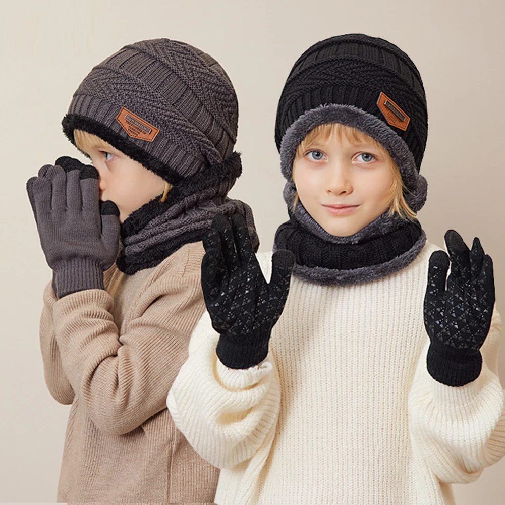 Knitted 3-piece Hats Warming Practical Children Beanie For House