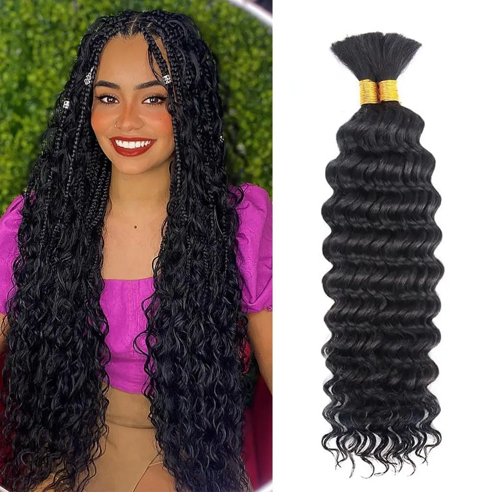 

Deep Wave Human Hair Extensions Natural Black Real Remy Human Hair Bulk Bundles No Weft Raw Salon Human Hair Extension