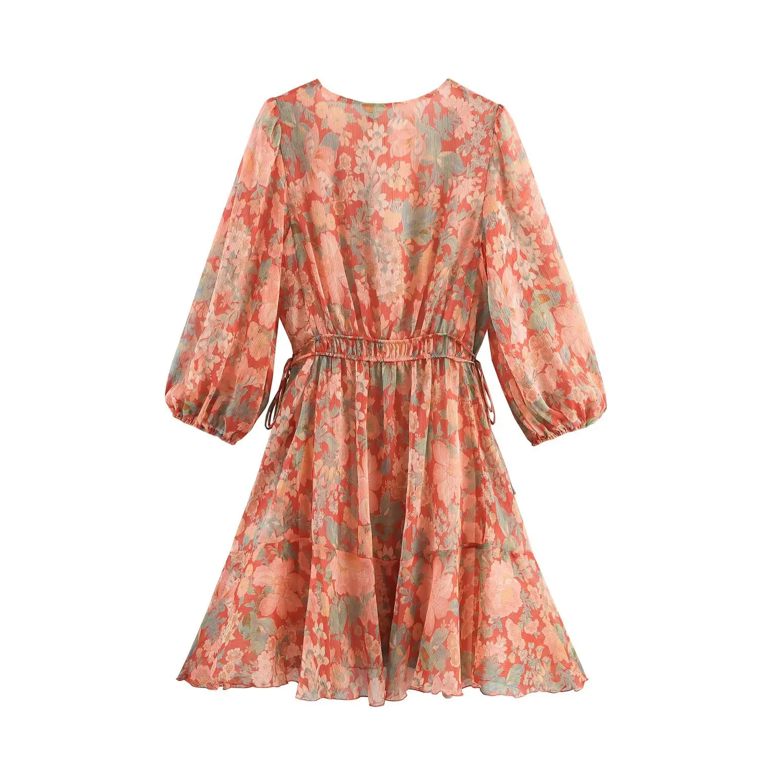 Faionable imprimé fleuri boutonné v-ne lanterne Sve ort taille cintrée Dr femmes automne 2025 nouveau Sle a-ligne Dr