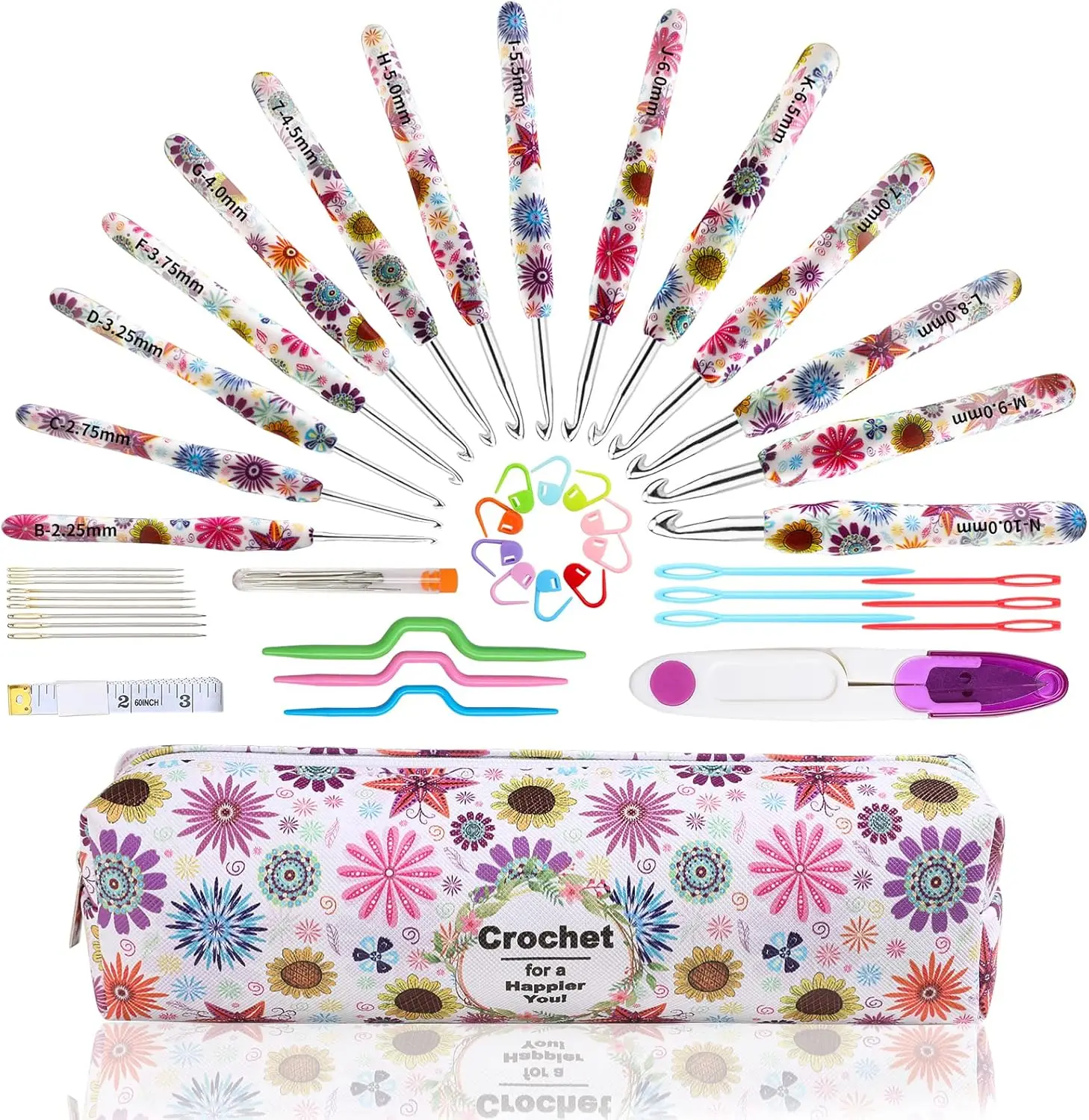 

Crochet Hooks Set, 14 Sizes 2.25mm-10mm Ergonomic Handle with Soft Rubber Grip for Arthritic Hands, Knitting Needles Kit for