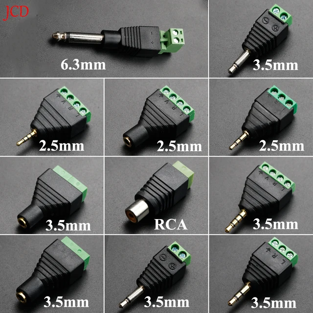 1 sztuka2.5mm 3.5 jack 6.3mm złącze stereo adapter 3.5mm RCA audio mono kanał wtyczka do zacisku śrubowego audio mono kanał wtyczka