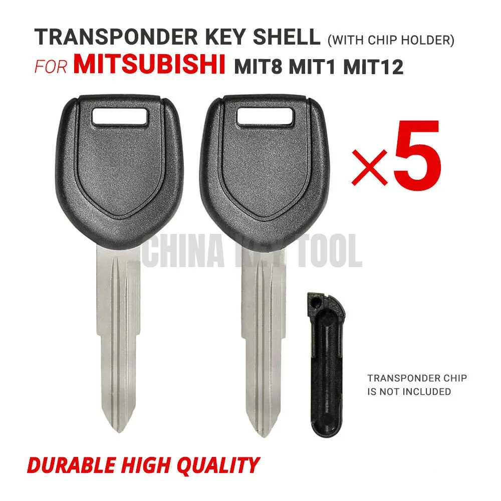 5x NEW Transponder Key Shell For Mitsubishi MIT8 MIT1 MIT12 with Chip Holder