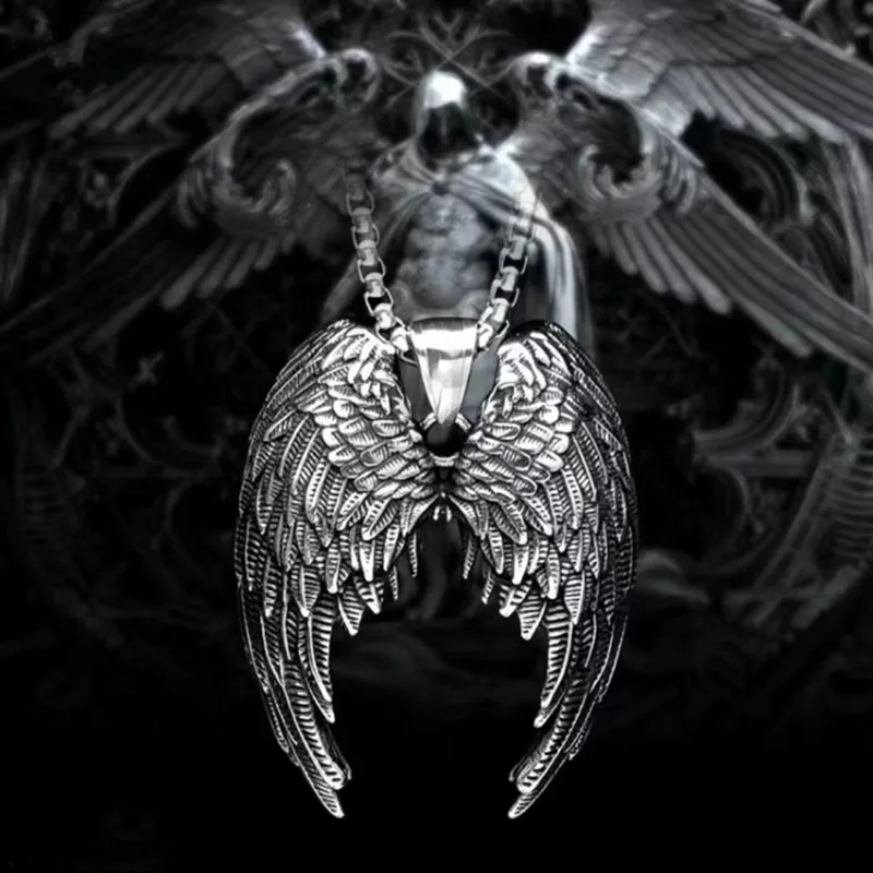 Fashion Creative Big Angel Wings Pendant Necklace Men Are Not Uncomfortable Punk Rock Hip-Hop Trend Jewelry