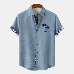 Summer fashion men's Hawaiian shirt short sleeve button coconut tree print casual beach aloha shirt plus size comfortable