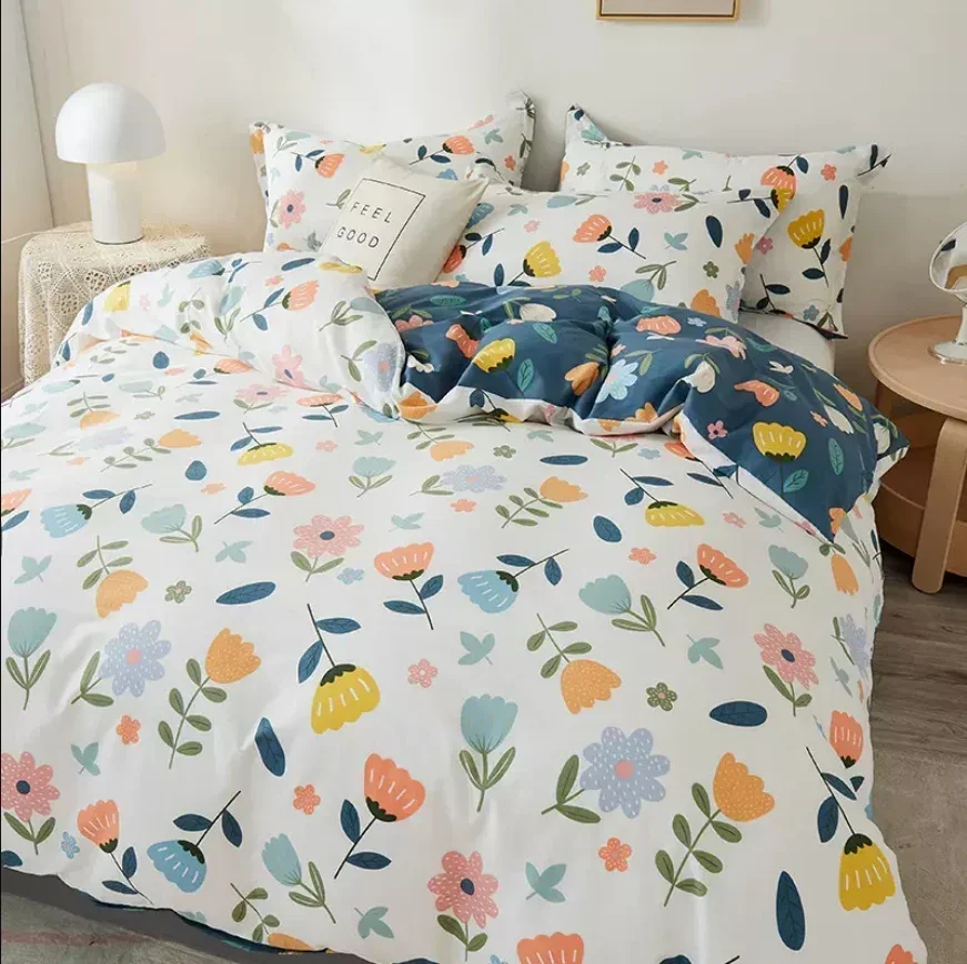 100% Cotton Bedding Set Duvet Cover  + 2pcs Pillowcase Skin-friendly Flower Print Duvet Cover King Queen Customized Size B88A