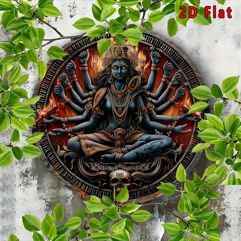 2D Flat, 2D Flat Round Majestic Kali Goddess Vintage-Inspired Aluminum Wall Art - 7.8x7.8" Metal Sign for Home, Bar, Cafe & Beac