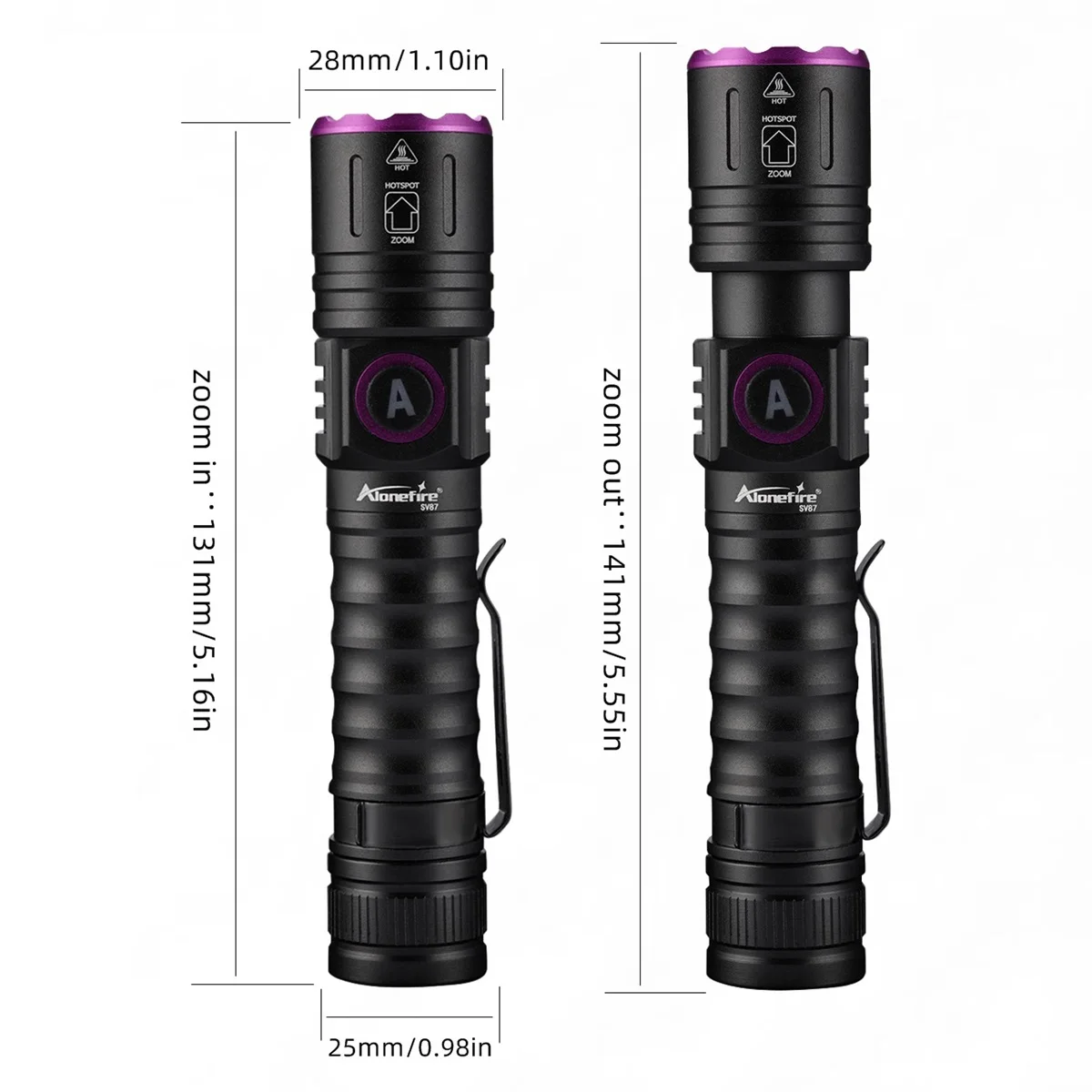 Zoom UV LED Flashlight 365 395nm Type-C Charging Invisible Ink Marker Cat Dog Urine Tinea Ore Money Scorpion Fluorescence Light