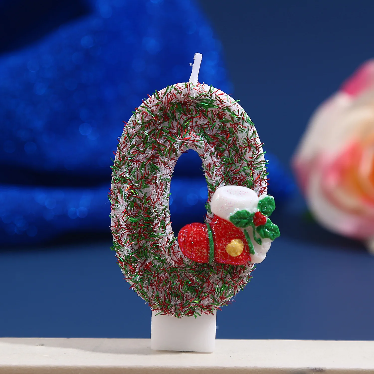 Christmas boots with red, green and gold silk texture digital candles. Party gifts, birthday and anniversary party candles.