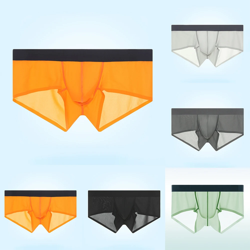 

Mens Ice Silk Sheer Boxers Man Briefs Sexy Underwarer Gays Sissy Pouch Thin Trunks Shorts Bulge Pouch Breathable Soft Underpants