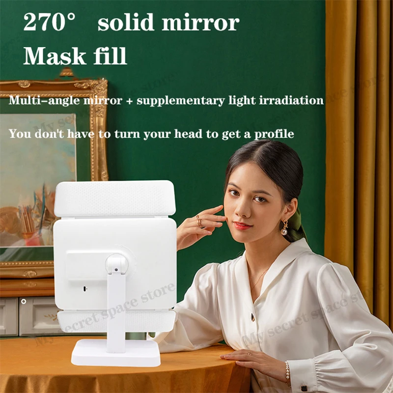 Net red beauty mirror three-sided folding LED makeup mirror three-color fill light touch induction beauty mirror charging 180°