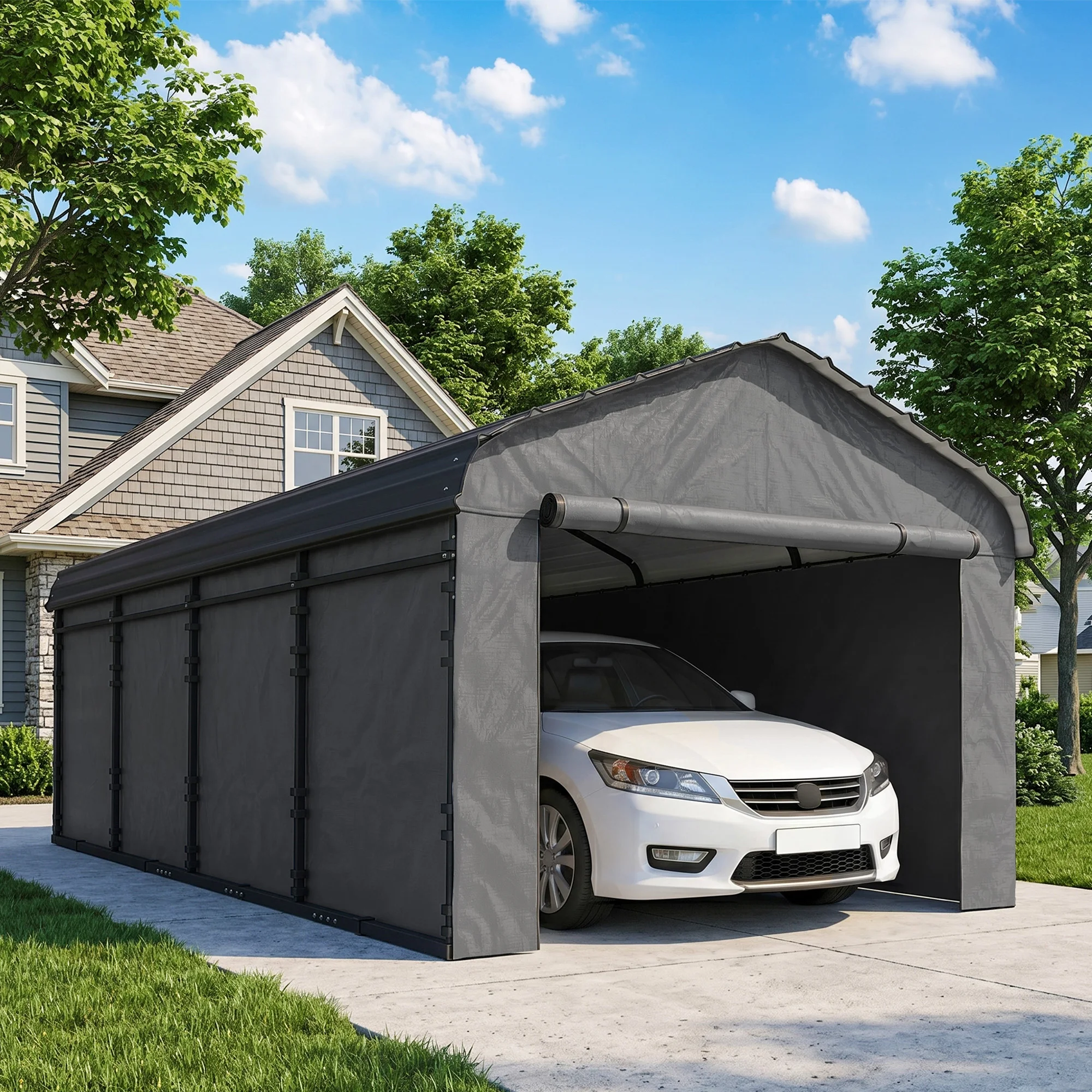 12' x 20' Metal Carport with Metal Roof and Removable Sidewalls