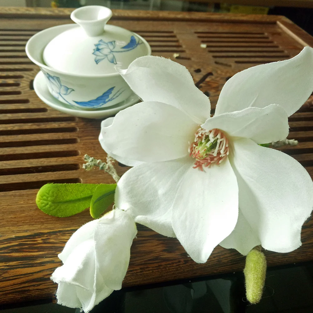 

5pcs Artificial Magnolia Silk Flowers Lifelike Home Garden Wedding Decor Fake Floral Arrangement For Store Resort Decoration