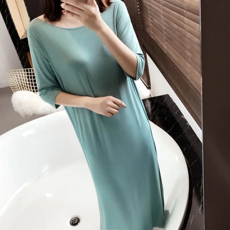 Spring and Autumn Fat Sister 300 Kg Sex Appeal Nightdress Large Size Loose Comfort Ms. Long Pattern Solid Color Loungewear Soft