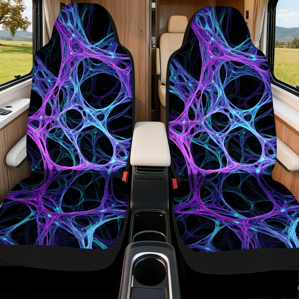 2pcs Neon Web Network Car Seat Covers Compatible For Most Vehicles, Fit All-Season Durable Neon Accent Design With Cushioning, M