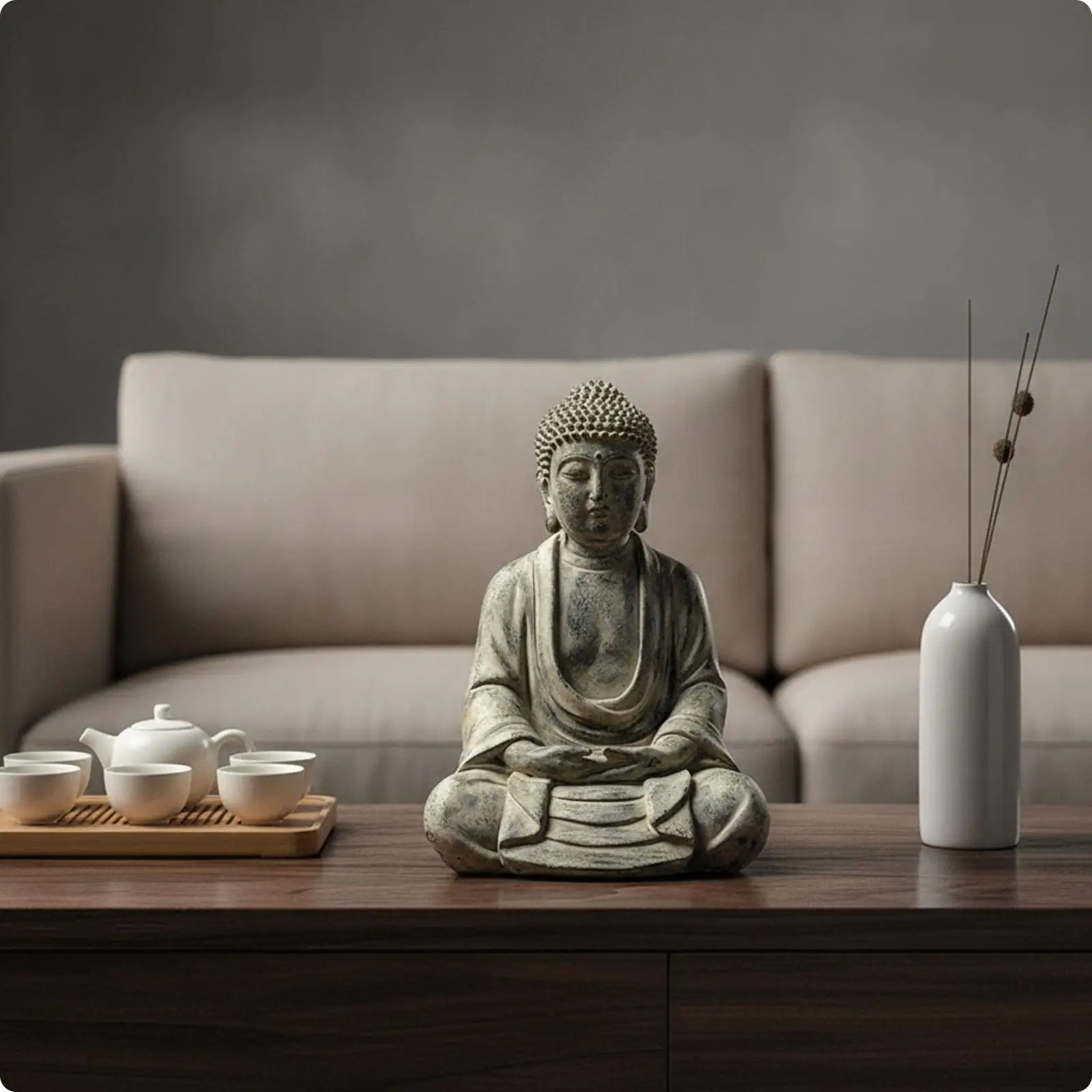 Resin Buddha Figurine Sculpture for Shelf Desk Calm Decor Weathered Stone Finish Piece view 5