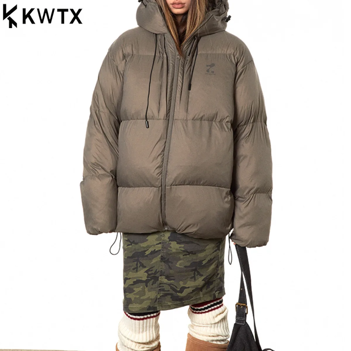 

KWTX 2025 женская куртка-пуховик с капюшоном и принтом, плотная хлопковая однотонная винтажная элегантная повседневная куртка премиум-класса, Новое поступление, осень-зима