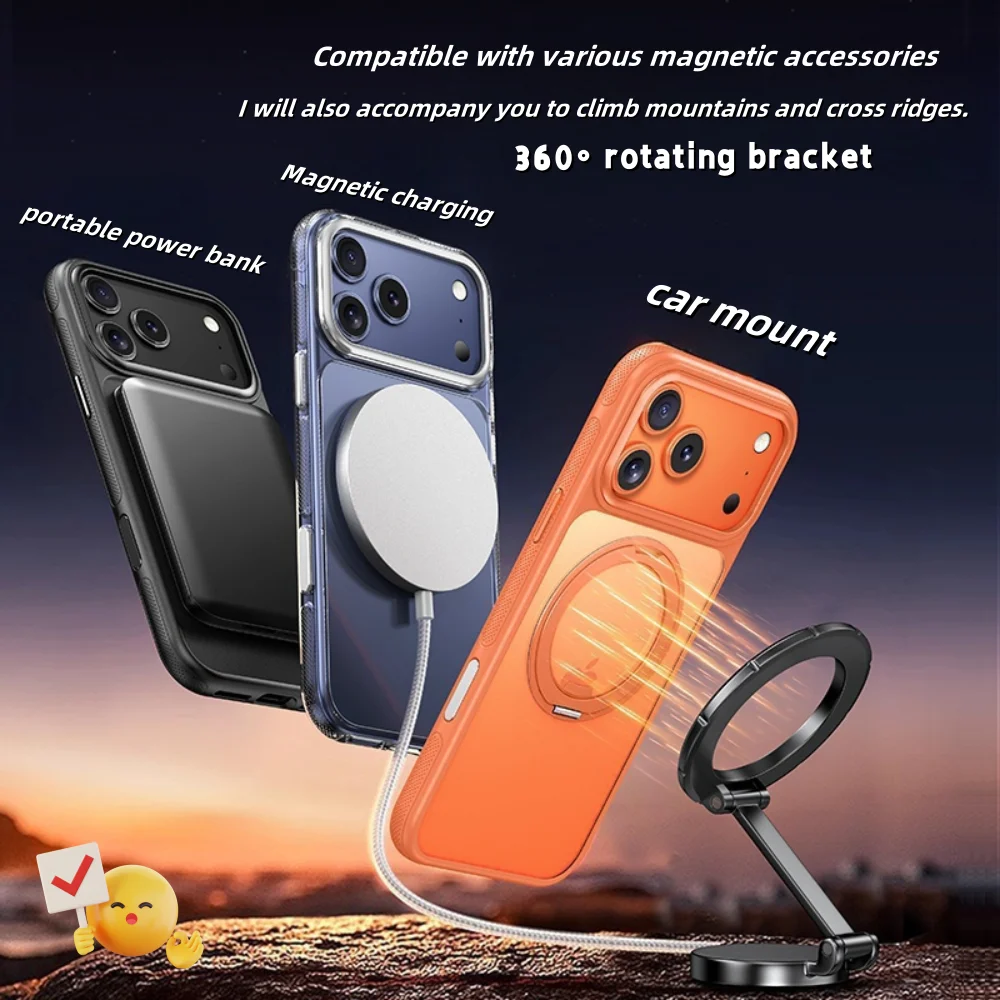 

Чехол для телефона MagSafe для iPhone 17 Air 17 Pro Max с 360° ° Чехол с вращающейся подставкой для камеры 16 Pro 16 Plus с сенсорной кнопкой.