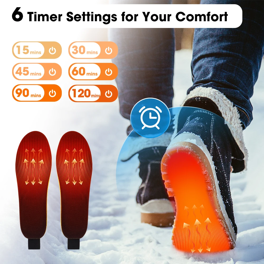 

US Stock Electric Heated Insoles Anti Stress 40-70 °C Safe Foot Warming Pad APP-Controlled Cut-to-Fit for Winter Outdoor Camping