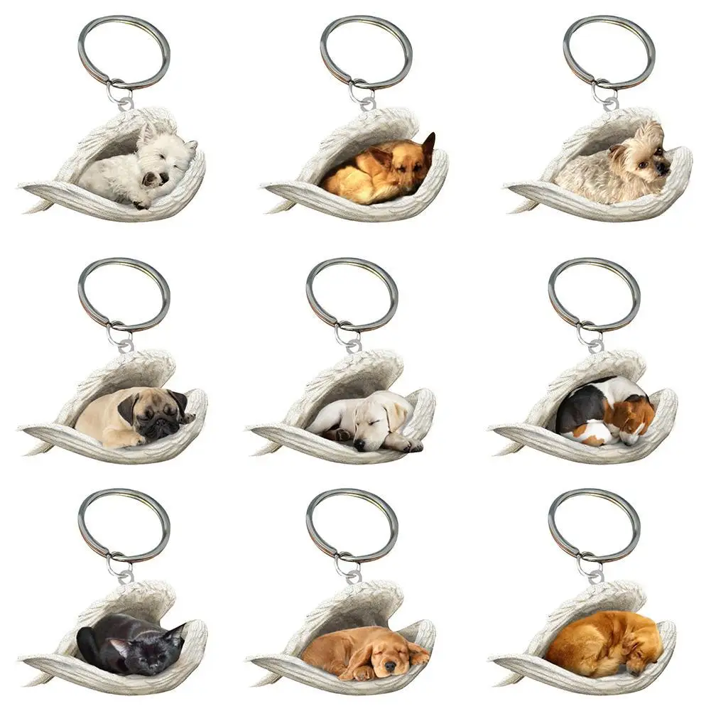 1PC Sleeping Angel Dogs Hung Ornament Keychain Interior Rear View Mirror Decor Cute Funny Home Door Head Ornament Gifts 2022