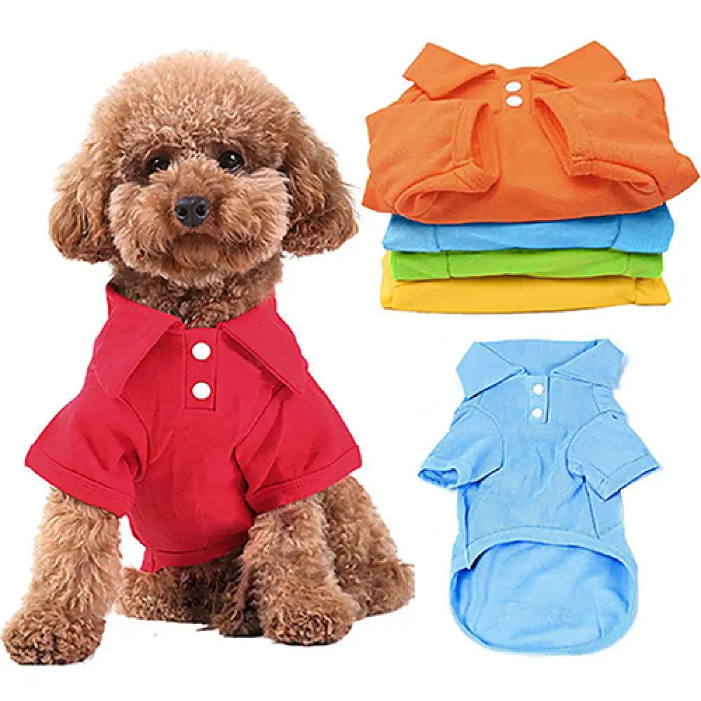 Button Dog Solid Color Puppy Cat Summer Buttoned Shirt Pet Clothes Costume T-Shirt Jackets Puppy Medium Clothing