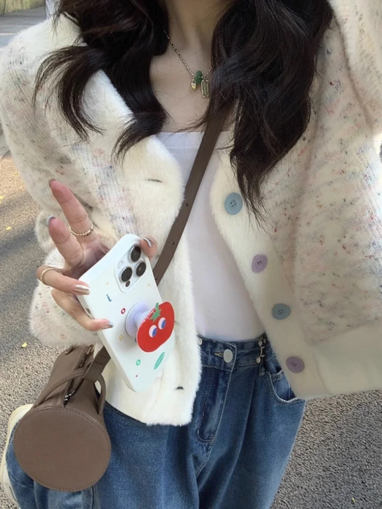 

Sweet V-Ne ort Knitted Sweater Coat Women's Faion Design Long Sve Autumn 2023 New Sle Korean Version Loose Fit Top