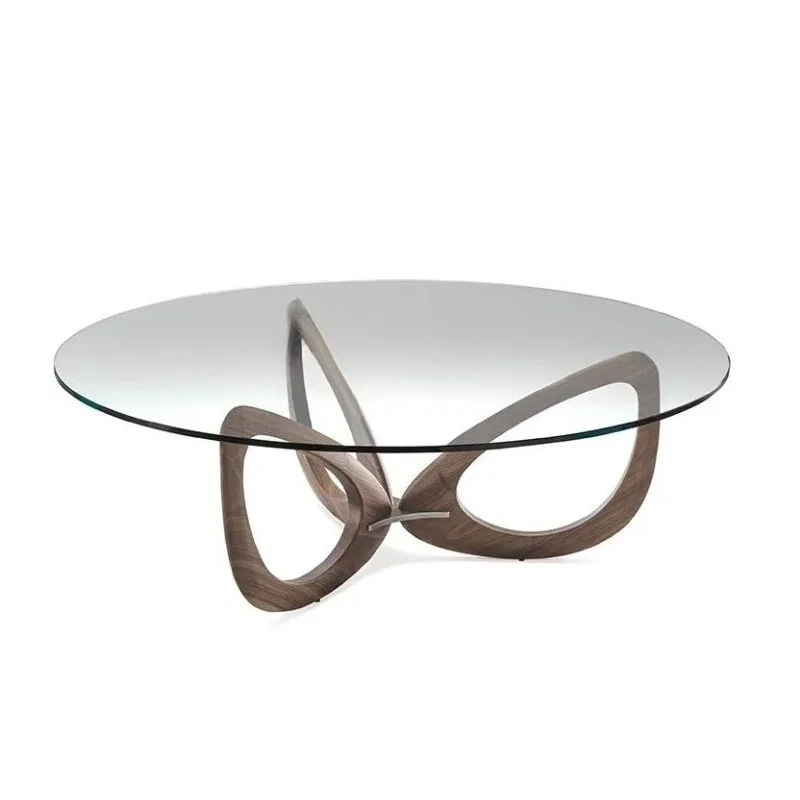 

Итальянский креативный журнальный столик на основе черного ореха, современная минималистичная круглая стеклянная столешница