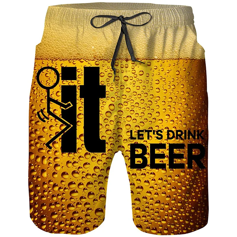 Shorts de plage College 3D pour hommes, maillots de bain décontractés, maillots de bain hawaïens, shorts de glace, pantalons de planche graphiques de bière, été